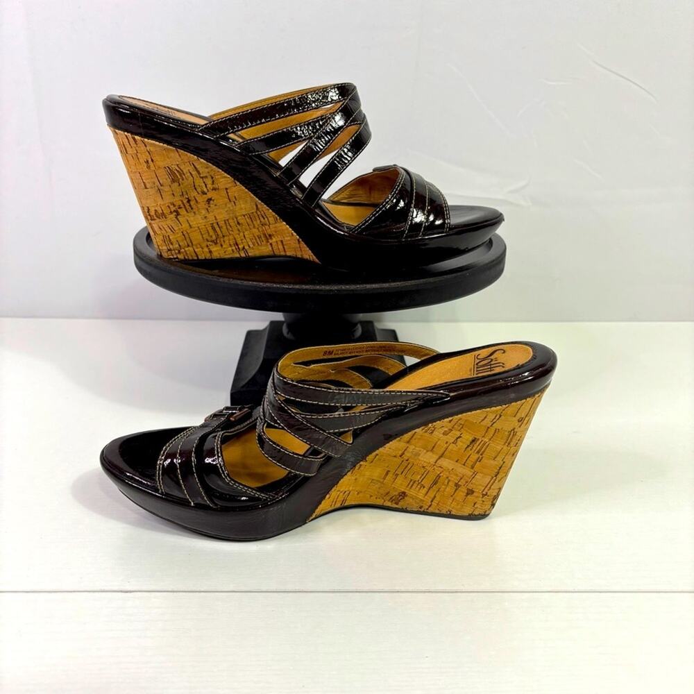 Sofft Brown Strappy Wedge Sandals with Glossy Straps Size 9